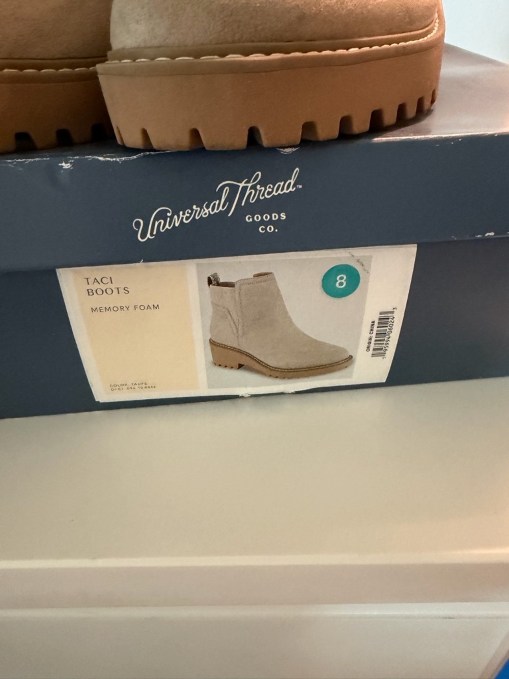 Universal Thread Suede Ankle Boots in Taupe and Brown Sole